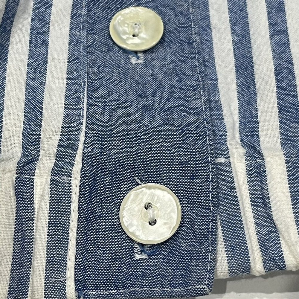 Vintage 80s Blue White Striped Cotton Pearl Button Oversized Jacket Women Medium - Picture 6 of 16